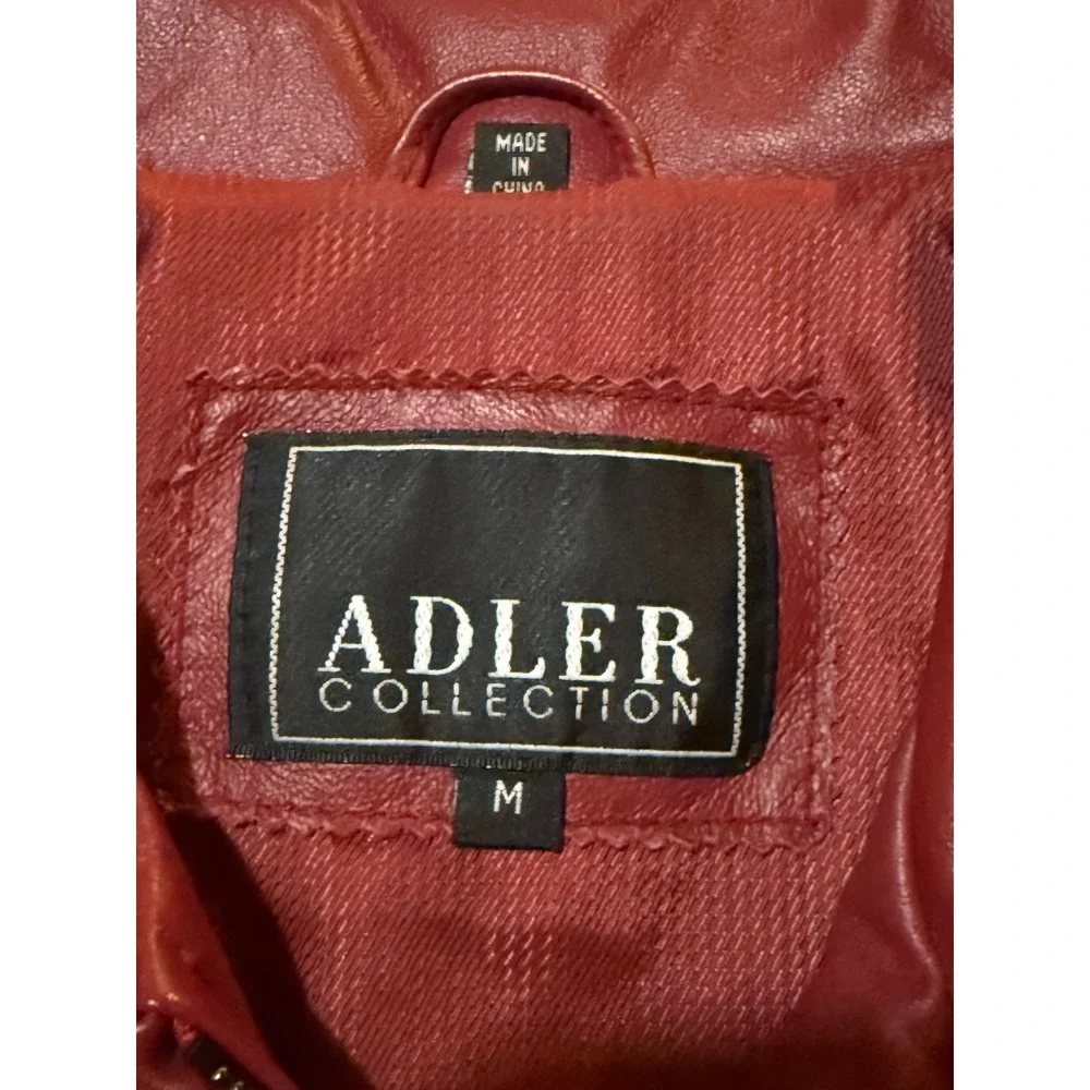 Adler Collection Red Leather Zip Front Jacket Women's Medium Tailored Minimalist - Picture 7 of 8